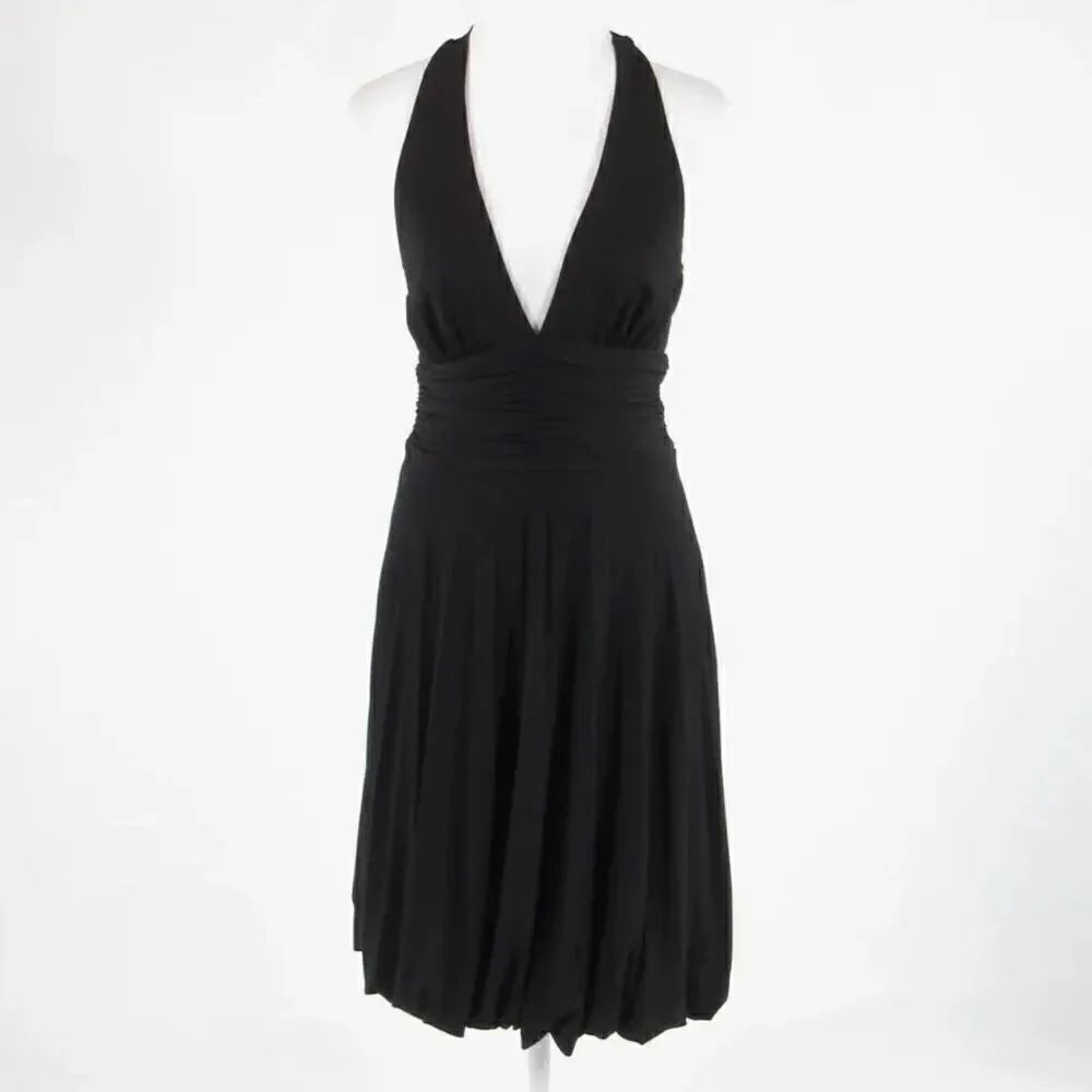 Black CACHE goth stretch halter neck bubble dress size 2